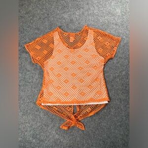 hearts of palm orange crochet lace top